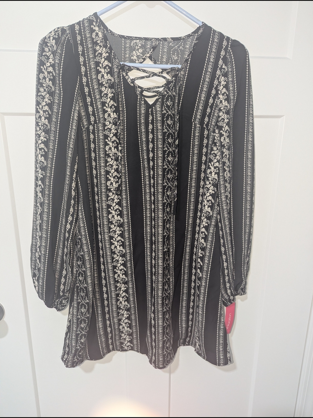 Xhilaration Black and White Striped Lace-Up Mini Dress